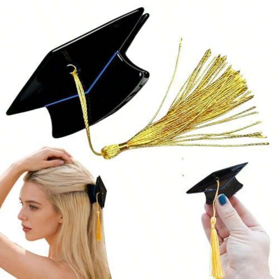 1 chiếc kẹp tóc hình mũ tốt nghiệp mini có tua rua, thích hợp cho tiệc tốt nghiệp.