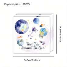 50pcs/Set Astronaut Themed Disposable Tableware Set, Includes 10 Plates, 10 Dessert Plates, 10 Paper Cups And 20 Napkins. Convenient Cutlery Set Suitable For Camping, Picnics, Garden BBQs, Baby Showers, Weddings And Birthday Parties. - Multicolor - View 7