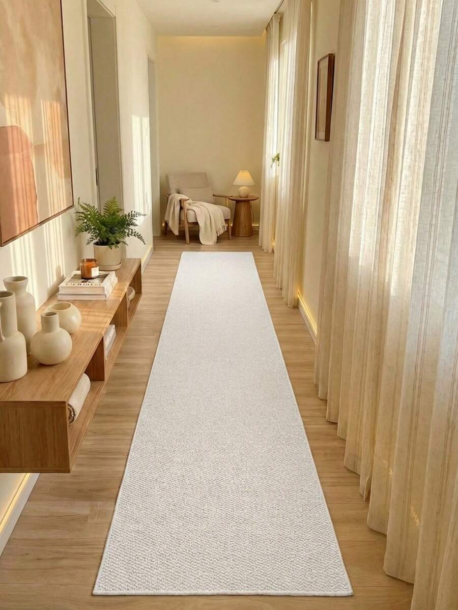 Faux Linen Woven Long Runner Rug, Suitable For Wood Floor Entryway, Laundry Room, Hallway, Bedroom, Kitchen, Living Room And Dining Room, Fashionable Long Mat - Indoor All Season Home Decor, Doormat, Washable And Non-Slip, Ideal For Hallway Rug, Bedroom Rug, Kitchen Rug, Bedside Rug, Home Decor, Kitchen Decor - White - View 1