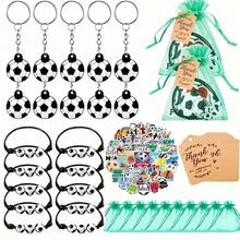 90pcs/10sets Football Party Favors, Including Keychains, Ribbon Bags, Bracelets, Stickers And Brown Paper Tags, Suitable For Birthday Parties, Football Match Parties, Sports Events And Other Occasions - Multicolor - View 3