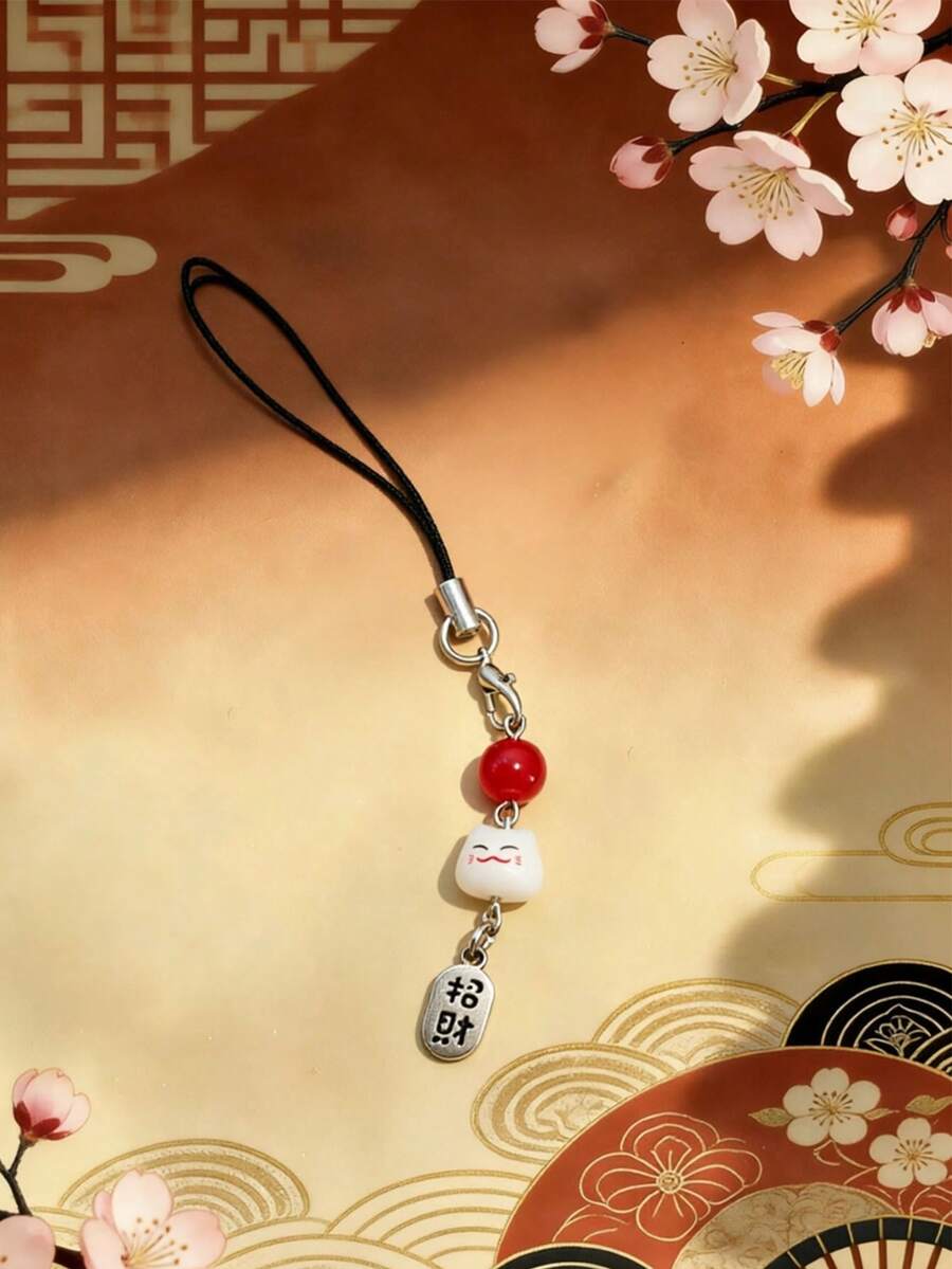 Llavero de gato lindo, amuleto de la suerte Maneki-Neko de dibujos animados con significado auspicioso, llavero, accesorio para bolso, colgante de teléfono, accesorio versátil como regalo para amigos deseando buena suerte - Rojo - Ver 1