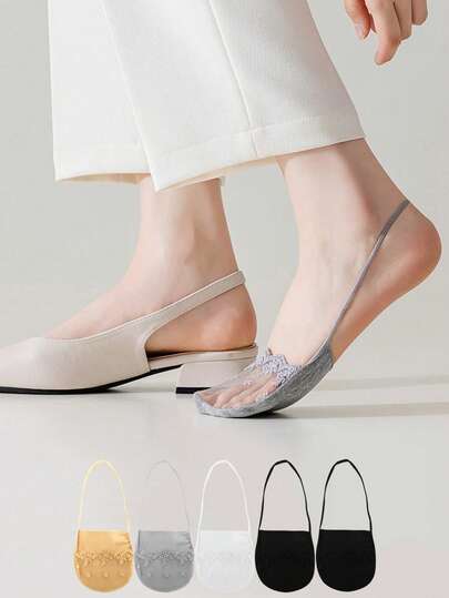 1/5/10 双夏季浅口隐形船袜，透明蕾丝半掌防滑高跟鞋袜