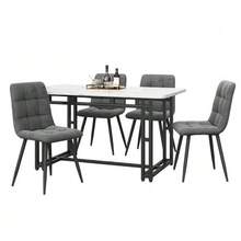 Black Dining Table 120 X 70 Cm With 4 Matching Chairs, Modern Kitchen Table And Chair Set, Dark Grey Velvet Chairs, Table With Black Iron Legs - Grey - View 4
