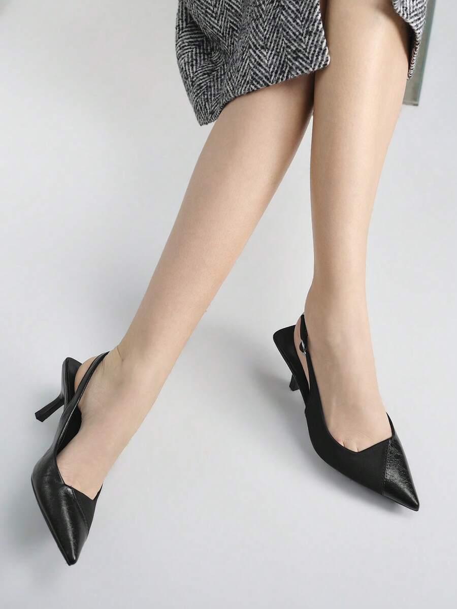 女士尖头搭扣设计派对场合时尚高跟鞋 - 黑色 - 查看 1