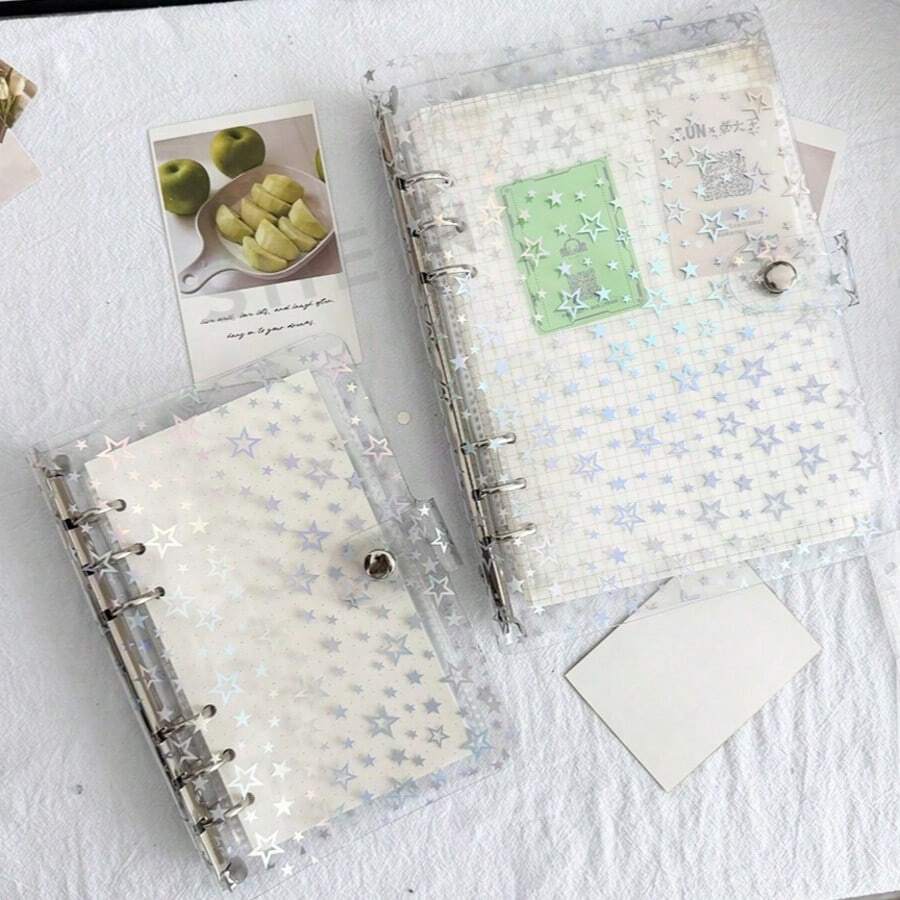 Cuaderno de hojas sueltas transparente de PVC con degradado de cielo estrellado en tamaño A5/A6, álbum de fotos DIY, scrapbook hecho a mano, organizador de tarjetas y postales - multicolor - Ver 1