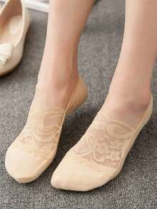 5/10 Pairs Women's Summer Mesh Breathable Low-Cut Elastic Non-Binding Lace Solid Color Boat Socks - Multicolor - View 3