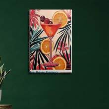 1pc Framed Tropical Cocktail Art Poster - Vibrant Rum, Orange, Cranberry Theme Canvas Wall Decor With Palm Leaves & Citrus Slices, Perfect For Home Or Beachy Room Decoration, Cocktail Party Decorations - 有框架 - 查看 6