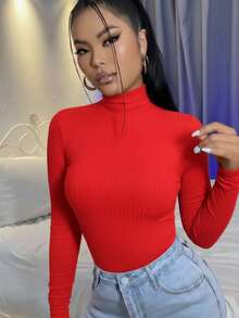 Kit Of 3 Stylish Women's Premium Ribbed Turtleneck Sweaters With Warm, Long Sleeves, Base Layer, For Winter, Copa Brasil, Core - 紅色,黑色和白色 - 查看 2