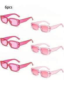 6副/2副/1副Y2K时尚方形镜框眼镜，男女通用，百搭方形镜框眼镜，适合海滩和夏季佩戴，时尚粉色椭圆形小镜框眼镜，适合海滩、派对、摄影和日常佩戴 - 粉色 - 查看 11