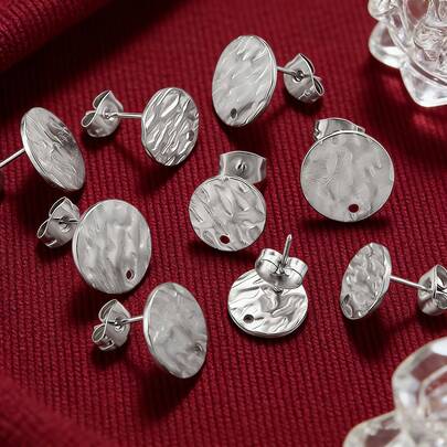 10pcs Embossing Made Stainless Steel Round Stud Earring Posts With Hole Gold Tone DIY Earrings Jewelry Making Supplies Wholesale