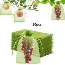 50/100 piezas Bolsas de protección de frutas, bolsas de malla verde con cordón, barrera reutilizable contra plagas para proteger plantas, frutas, flores, verduras, etc. - 50 piezas - Ver 10