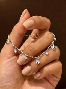 1pc Romantic S925 Sterling Silver Zirconia Stone Bracelet, Exquisite Jewelry, Gift For Women, Girlfriend, Ladies Jewelry, Wedding Engagement Bride Jewelry - Love - View 7