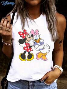 Disney 一件印有米老鼠和黛丝鸭图案的圆领弹力背心，适合日常穿着。 - 白色 - 查看 3