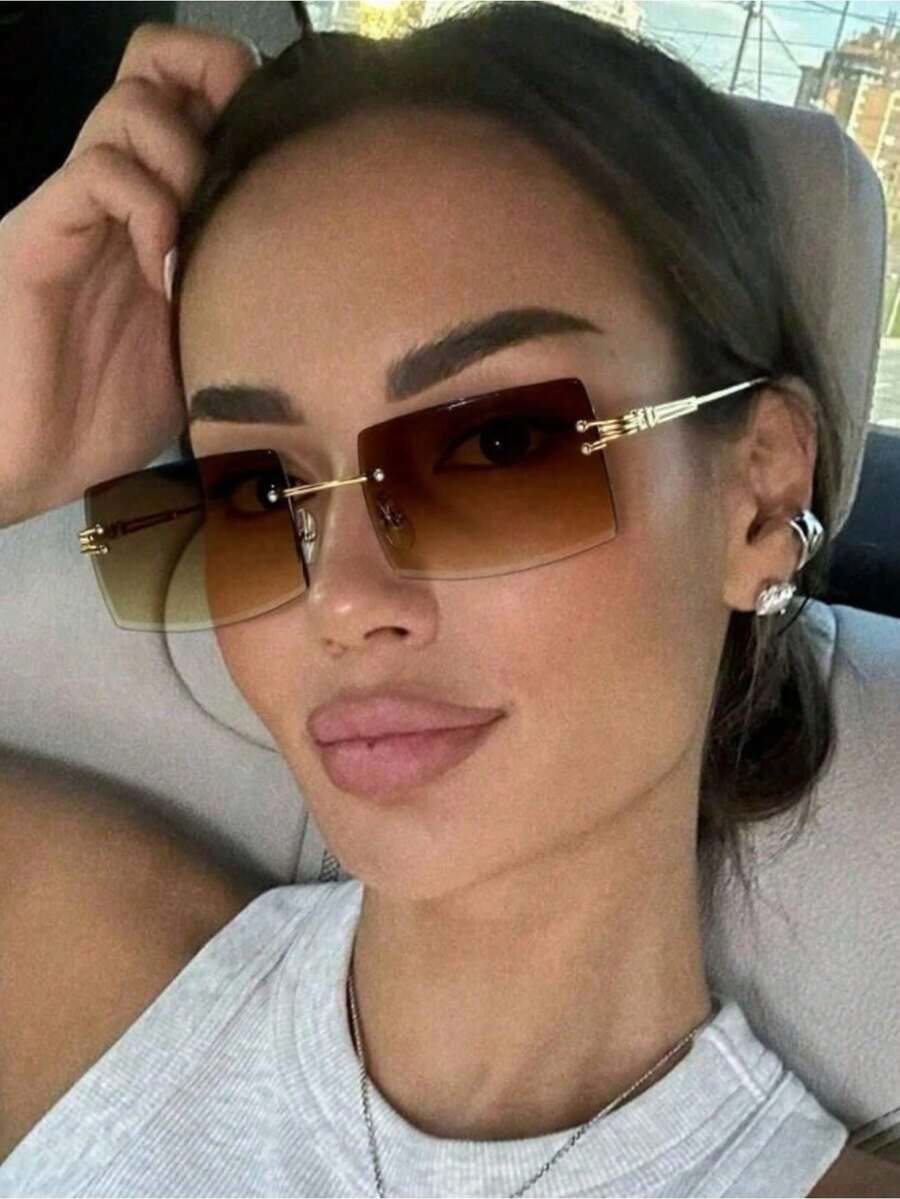 1 paire lunettes de mode sans monture avec dégradé, convient pour l'extérieur et les voyages, style universitaire, idéal pour la rentrée scolaire, monture rectangulaire - Multicolore - Voir 1