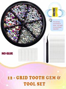 328pcs Tooth Gem Kit, DIY Crystals Jewelry Kit, 6 Grids Gem 6 Shapes Professional Cool Tooth Gems, And Easy To Get Started(NO Glue&Lamp) - White AB - View 2