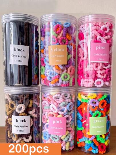 200pcs Dopamine Ombre Colorful Bamboo Scrunchies, Pink, Black, Coffee, Elastic Hair Ties, Cute Hair Accessories For Women Ponytail Holders Hair Rubber Bands Hair Rope