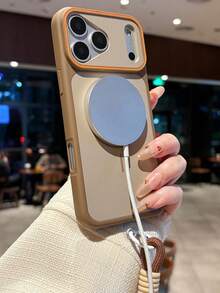 奢華磁吸霧面雙色高端手機殼，相容 iPhone 17 Pro Max、17 Pro、17、16 Pro Max、16 Pro、16、15 Pro Max、15 Pro、15、14 Pro Max、14 Pro、14、13 Pro Max、13 Pro、13、12 Pro Max、11，情侶禮物，支援無線充電，防摔硬殼生日禮物 - 棕色+短繩 - 查看 4