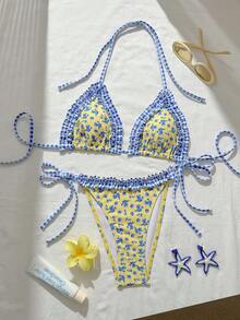 New Arrival Women's Cute Ruffle Trim Bikini Two Pieces Swimwear Set, Suitable For Beach, Hot Spring, Vacation - Yellow - View 11