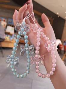 1件配套炫彩蝴蝶结手机挂绳，马卡龙色珍珠串珠手机带，独特小众少女风包包/车钥匙挂饰（由于拍摄角度和放大倍数，商品实际尺寸可能与照片略有不同） - 彩色 - 查看 5