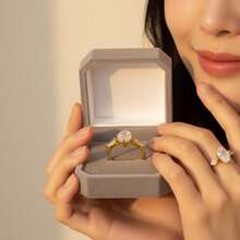 Women's Luxury Elegant Oval Cubic Zirconia Inlaid 18K Gold Plated Open Ring - Gold - View 7