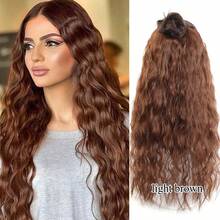 1片棕黑色无缝夹式长卷发接发片，16/20/24英寸合成发片，带BB夹，自然波浪卷，适合女性和女孩日常佩戴及派对场合 - 彩色 - 查看 12