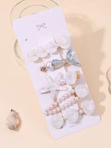 5PCS Shell Hair Clips For Girls Shiny Starfish Alligator Clips Faux Pearl Decor Hair Barrettes With Mermaid Tail For Spring&Summer Holiday Vacation Outfits Nature Headdress Teens Hair Accessories - Multicolor - View 3