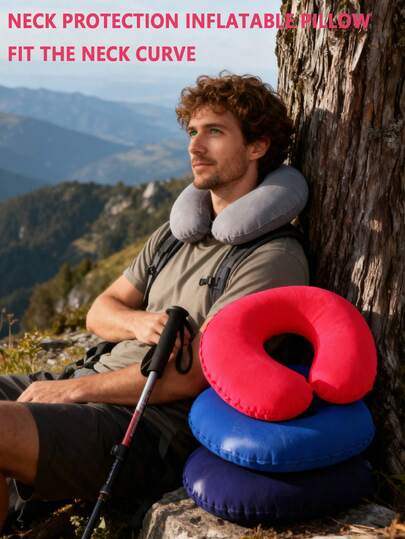 1pc C-Shaped Inflatable Travel Neck Pillow - Neck Support For Car And Airplane, Suitable For Long Flights And Road Trips, Comfortable Aviation Accessory, Elegant Travel Gear, Durable Inflatable Material