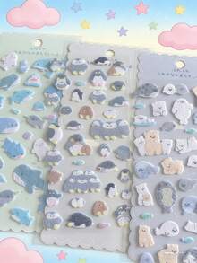 可爱毛绒海洋动物贴纸 可爱企鹅海豹和海洋生物毛毡贴纸，适合日记本 - 彩色 - 查看 3