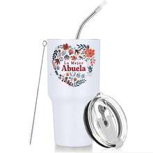 30oz Stainless Steel Tumbler Black White Options,  The Best Grandma Floral Pattern Graphic Cups, Insulated Travel Coffee Mug With Lid And Straw , Double Wall Vacuum Reusable Travel Cups,  Funny Birthday Party Gift For Men - trắng - Xem 1