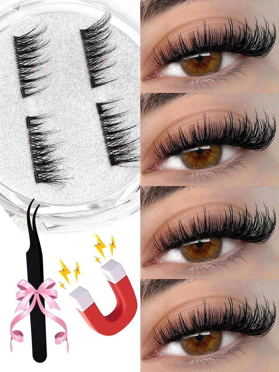 Asiteo 2Pairs Magnetic Lashes Half Eyelashes No Glue Short Magnet Eyelash Natural Look Cat Eye Half Lashes Reusable Magnetic False Eyelashes Adhesive-Free For Eyelash Extensions,Suitable For Slouchy People,Makeup Blogger,Giving Gifts To Women Strip Lashes, Lashes, Eyelashes,Fake Lashes,Magnetic Eyelashes,Magnetic Eyelashes Natural Look,Gift For Women,Girls,Party Supplies,Wedding Gifts - Black - View 1