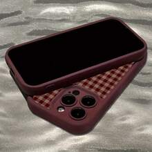 Grid 1pc Minimalist Plaid Lip Pattern Matte Hard Phone Case Compatible With IPhone 11/12/13/14/15/16 Pro Max/17/17 Pro/17 Pro Max/Air - Black - View 4