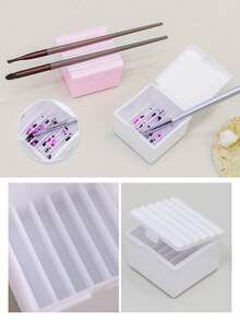 1pc Nail Brush Washing Box, Nail Dappen Cup, Multifunctional Nails Brush Acrylic Liquid Powder Sequin Removal Cleaning Plastic Cleaner Case With Lid,2-In-1 Nail Cleaning Box For Pen Washing And Holder - Multicolor - View 8