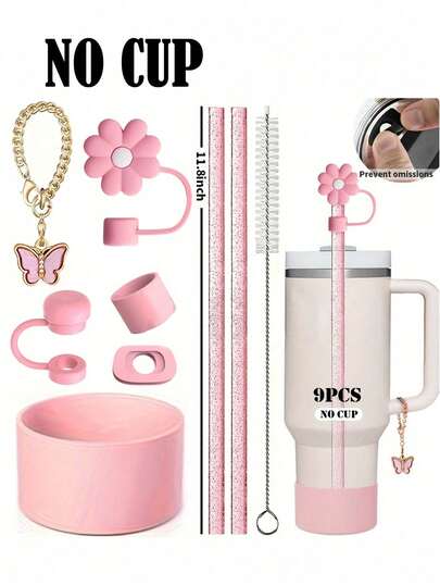 9pcs Accessories For 40oz Cup (NO CUP) - 3pcs Spill Proof Stopper 1pc Straw Cover Cap For 10mm Straws 1pc Boot 1pc Charm Chain 2pcs Straw And 1pc Brush, Compatible With Stanley, Outdoors, Travel Essentials, Outdoor Hydration, Stylish Drinkware, Set, Straw Lid Set, Drinkware Bundle, Gift Shoppers, Travelers, Straw Plug, Straw Accessory, Straw Topper, Accessories For Leak Proof Lid, Christmas Gift