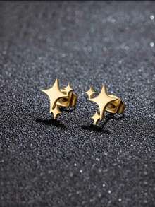 2只朋克风不锈钢星星耳钉，时尚中性设计 - 耳環 - 查看 2