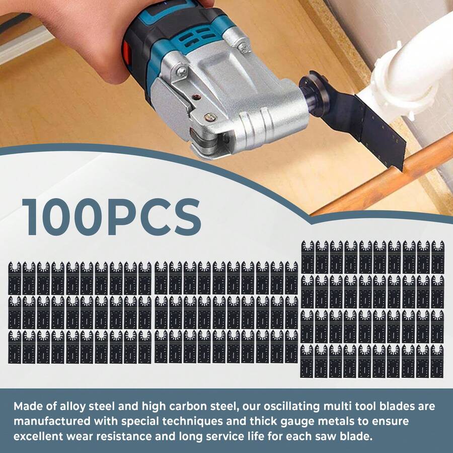 100Pcs Universal Oscillating Saw Blades Set 30-90mm Quick Release Multi-Tool Blades Wood Cutting Alloy Steel With Built-In Markers Compatible With Fein Ryobi