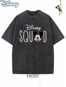Disney Officially Licensed Graphic T Shirts 100 Percent Cotton  Shirt,  Princess Security Couple T-Shirt, Unisex, Washed 230g, Retro Vintage, Crew Neck Short Sleeve, Casual Daily Wear - 黑2 - 查看 2