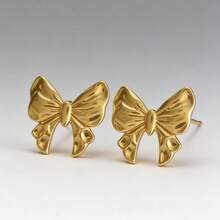 一对甜美时尚的轻盈奢华金色蝴蝶结耳环，适合日常办公佩戴、朋友聚会、度假旅行、音乐节或欢乐派对。 - 金色 - 查看 4