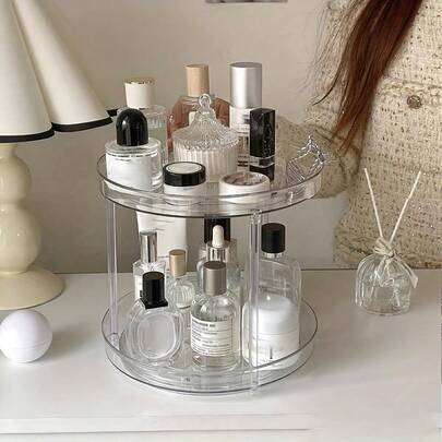 Organizador giratorio de 360° para bandejas de cocina, estante giratorio de almacenamiento, estante giratorio para especias, bandeja de almacenamiento para especias, frutas, aperitivos (23 cm 2 niveles)