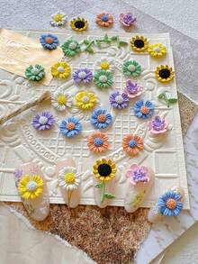 1 Pack Spring Colorful Small Daisy & Sunflower Metal Nail Art Decorations, 3D Floral Minimalist Metal Accessories - Multicolor - View 3