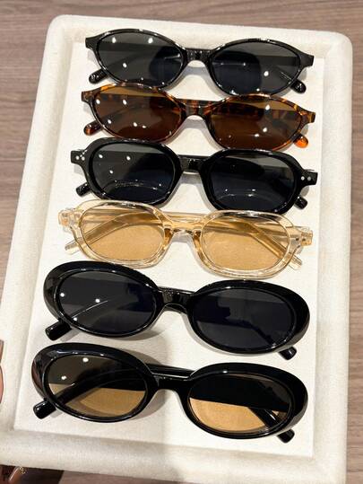 6 Parçalı Retro Gözlük Seti, Klasik ve Çok Yönlü, Çeşitli Tarzlara Uygun, Her Mevsim İçin Düz Renk Günlük Gözlükler