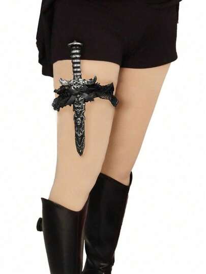 1pc (Black), (Red), Bowknot, Bowknot Leg Ring, Pirate, Pirate , Handmade, Handmade Lace Bow Leg Ring, Lace Leg Ring Sword Set, Leg Ring Set, Suitable For Daily Clothing Decoration, Christmas, Easter, Thanksgiving, Role-Playing, Carnival, Carnival Costume Props, Party Performances, Stage Performances, Daily Cosplay Costumes, Ladies' Favorite, Small Gifts, Most Suitable For Gift Giving