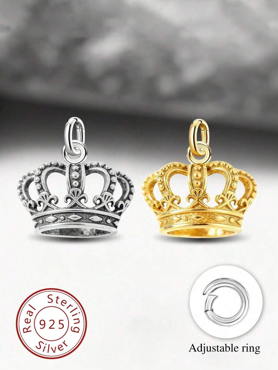1件简约独特925纯银复古风格小皇冠吊坠，精致礼物，圣诞节DIY吊坠饰品礼物，男女皆宜