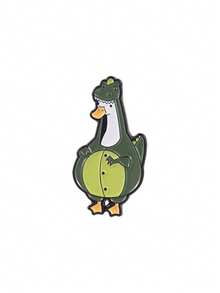 鸭子穿着霸王龙睡衣珐琅胸针，趣味对比可爱设计，鸭头脖子小眼睛恐龙身体 - 墨綠色 - 查看 7