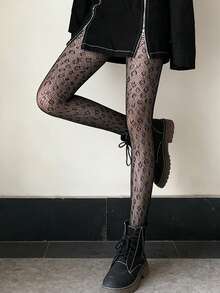 1 Pair Women's Leopard Fishnet Tights, Sexy Wild High Waist See-Through Pantyhose, Slim-Fit Sheer Stockings For Date Night And Clubwear, Wild Charm Essential - Multicolor - View 2