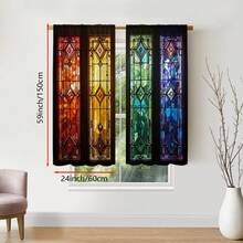 2pcs 2D Retro Colorful Flat Curtains - Blackout Polyester Fabric Curtains, Bright Floral & Geometric Pattern Curtains, Machine Washable, Rod Pocket Design, Suitable For Bedroom And Living Room Decor, Modern Style, Easy Care Fabric - Multicolor - View 13