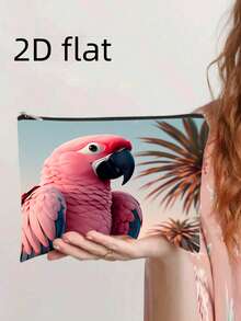 1个鹦鹉图案时尚拉链钱包，可作零食袋、化妆品收纳包、双面印花化妆包、学生文具袋、节日礼物 - 1个活泼有趣的鹦鹉西瓜蛋糕化妆包 - 轻便可折叠拉链设计，适合女士和朋友 - 彩色 - 查看 5