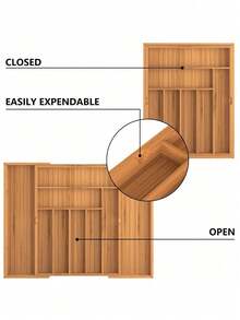 Adjustable Expandable Bamboo Kitchen Drawer Organizer, 1 Piece Versatile Cutlery Tray For Utensils Silverware Flatware And Jewelry, Practical Storage Solution For Home Kitchen - Nhiều màu - Xem 6