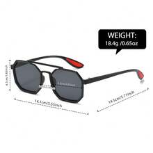 一副男士金色双梁不对称多边形时尚眼镜，金属材质，防晒，轻奢沙滩风时尚眼镜，红黑镜腿，海滩度假风 - 彩色 - 查看 9