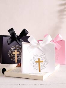 10pcs Christian Baptism Candy Boxes, Wedding Communion Ceremony Favors, Shiny Cross Foil Candy Boxes - Multicolor - View 2