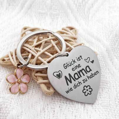 1 pieza Llavero de acero inoxidable, texto en alemán: "Tener una madre como tú es mi felicidad". Adecuado como regalo para el Día de la Madre, el cumpleaños de mamá o una sorpresa diaria.
